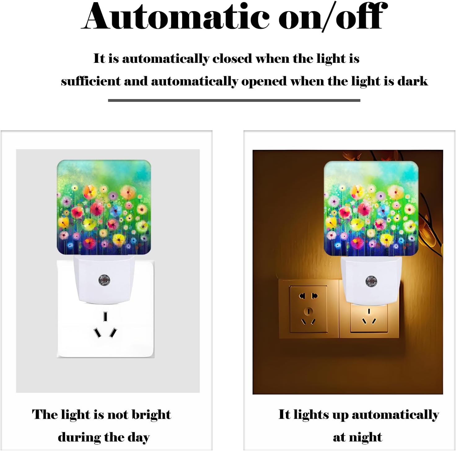 Colorful Countryside Wildflowers Night Light, Plug Into Wall Decor for Stairway, Hallway, Kitchen, Dusk to Dawn Sensor Nightlights for…