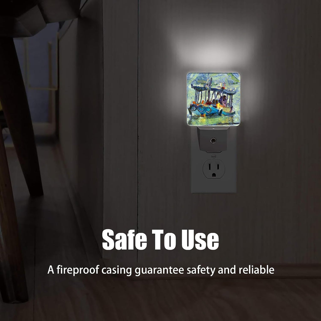 Retro Country Riverside Night Light Plug in Wall Lamp Smart Dusk to Dawn Sensor for Home Decorative, Kids Room Bedroom Bathroom Kitchen…