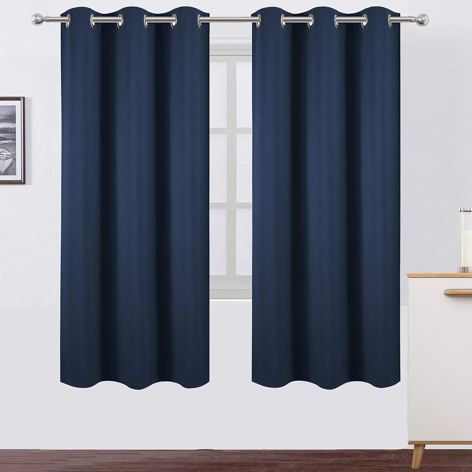 Lemomo Navy Blue Thermal Blackout Curtains/42 x 72 Inch/Set of 2 Panels Room Darkening Curtains for Bedroom 72 Inch Blue