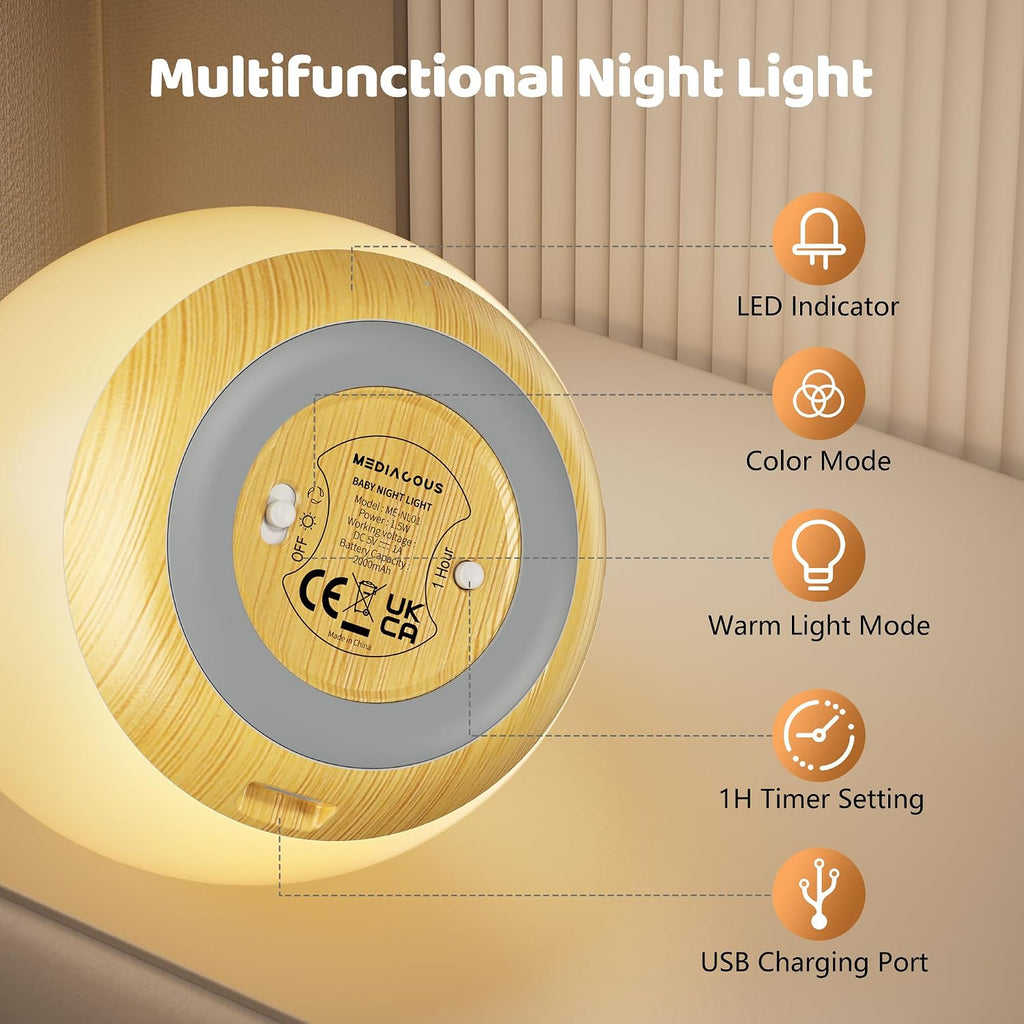MediAcous Night Lights for Kids Room, Baby Night Light with 7 Colors Changing & Dimming Function, Rechargeable Kids Night Light with 1…