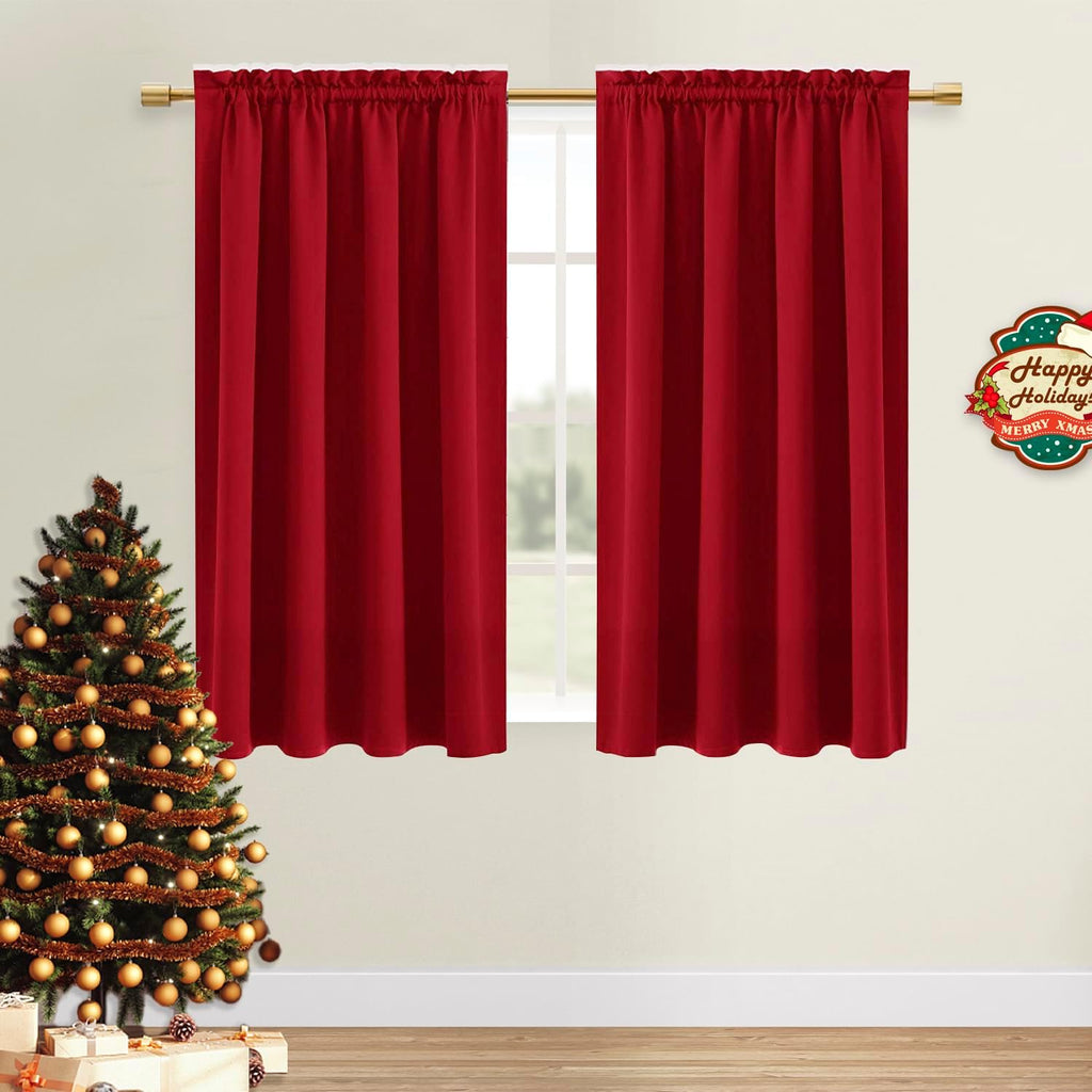 Dwcn Christmas Blackout Curtains Room Darkening Thermal Insulated Bedroom Curtains Window Curtain Panels, 52 x 54 inches Long, Set of 2 Red…
