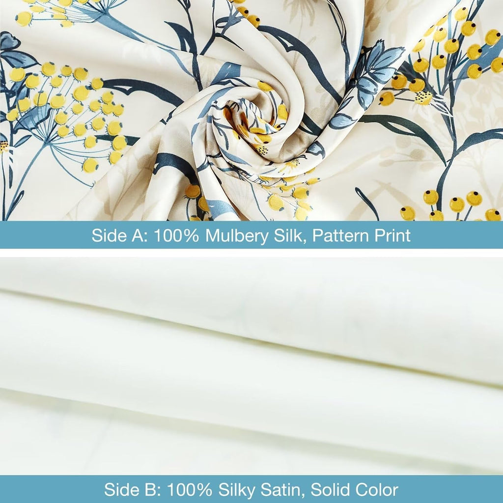 MANSPHIL Rustic Floral Silk Pillow Cases King, Botanical Printed 22 Momme Mulberry Silk Top with Satin Underside Pillowcase for Hair and…