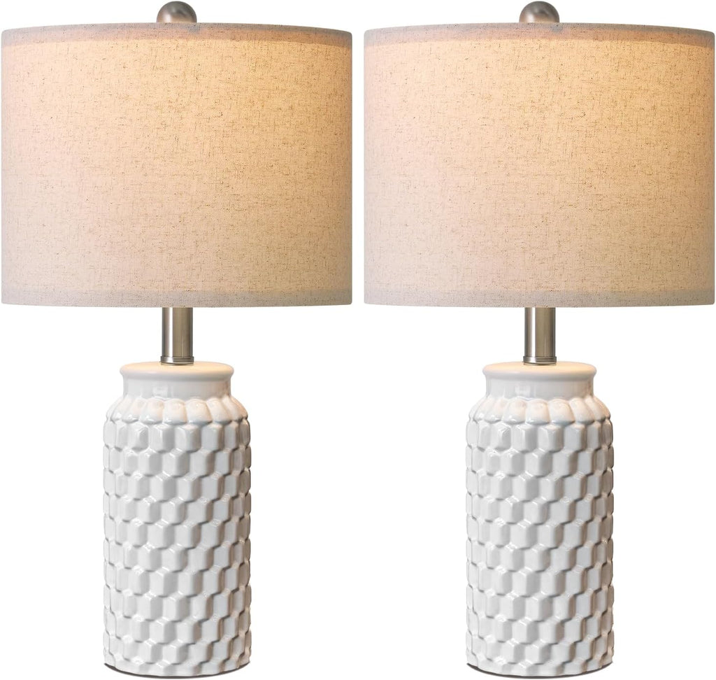 USumkky 20.5" White Modern Ceramic Bedside Lamps Set of 2, Small Table Lamp for Bedroom Decor Farmhouse Nightstand Lamp for Living Room…