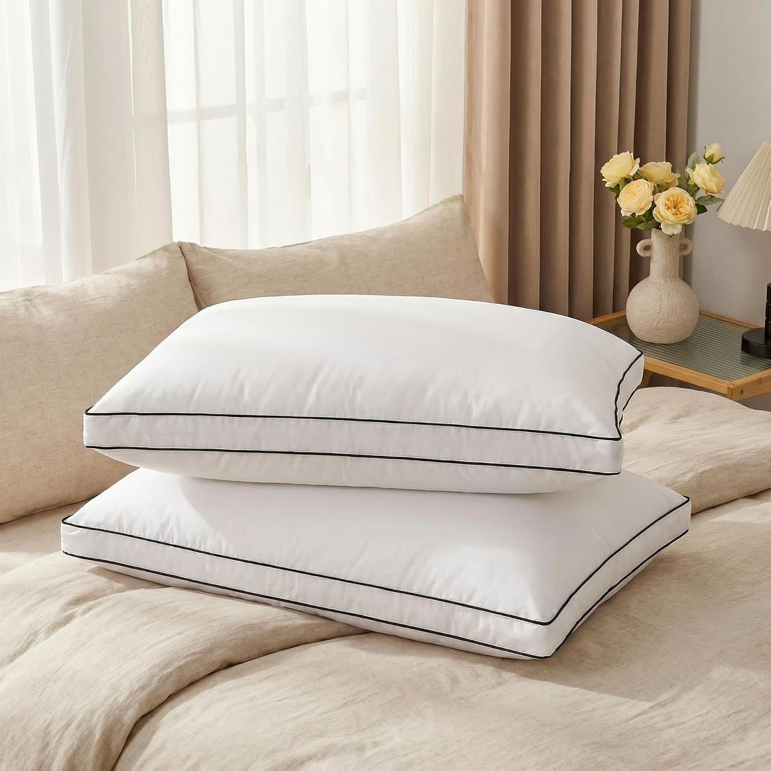 Feather Down Pillows Standard Size 20x26 in Set of 2 with Gusset, Luxury Hotel Collection Bed Pillows 2 Pack, Down Surrounded Gusseted…