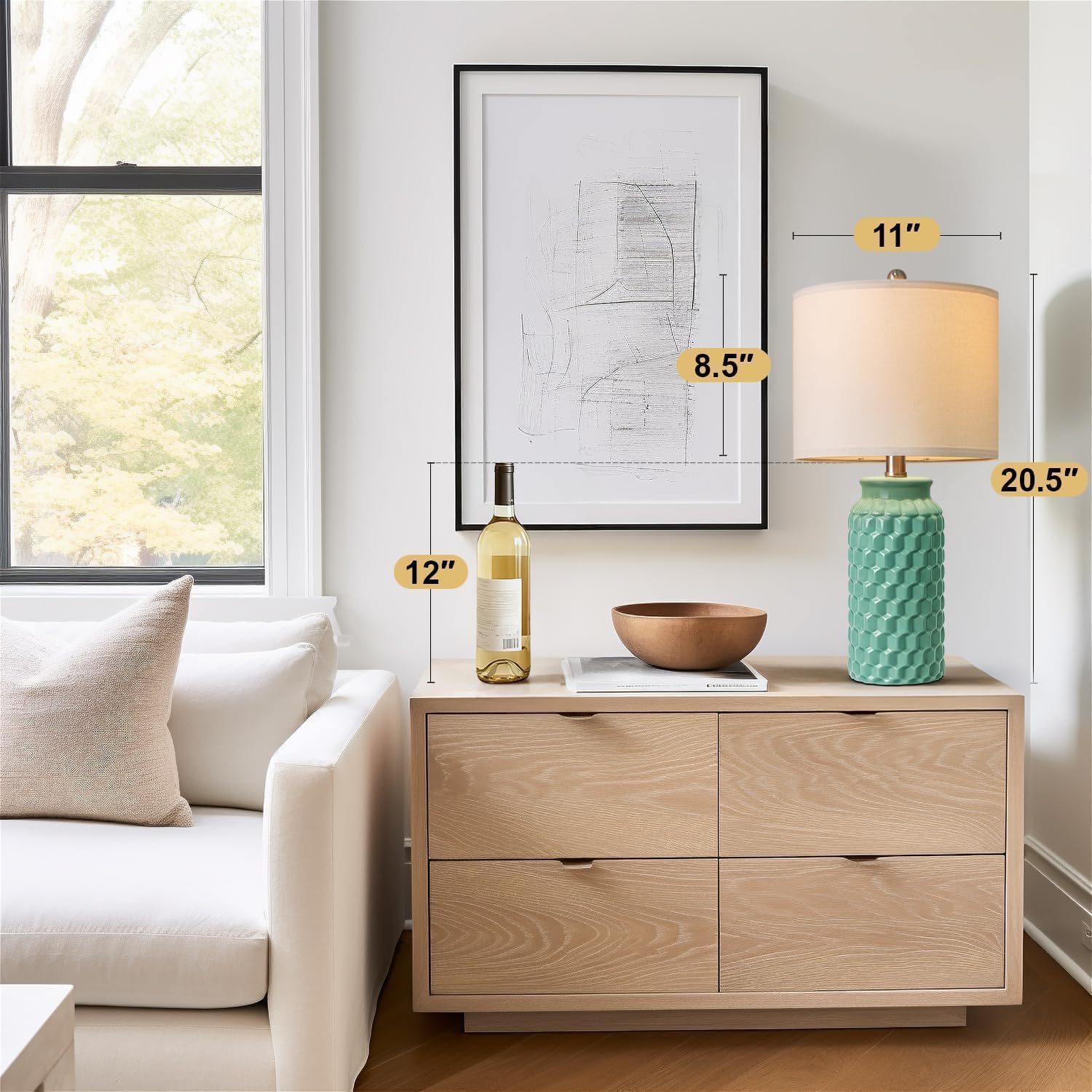 USumkky 20.5" Ceramic Table Lamps Set of 2 - Modern Farmhouse & Boho Style, Bedside Nightstand Lamps for Bedroom, Living Room End Table…