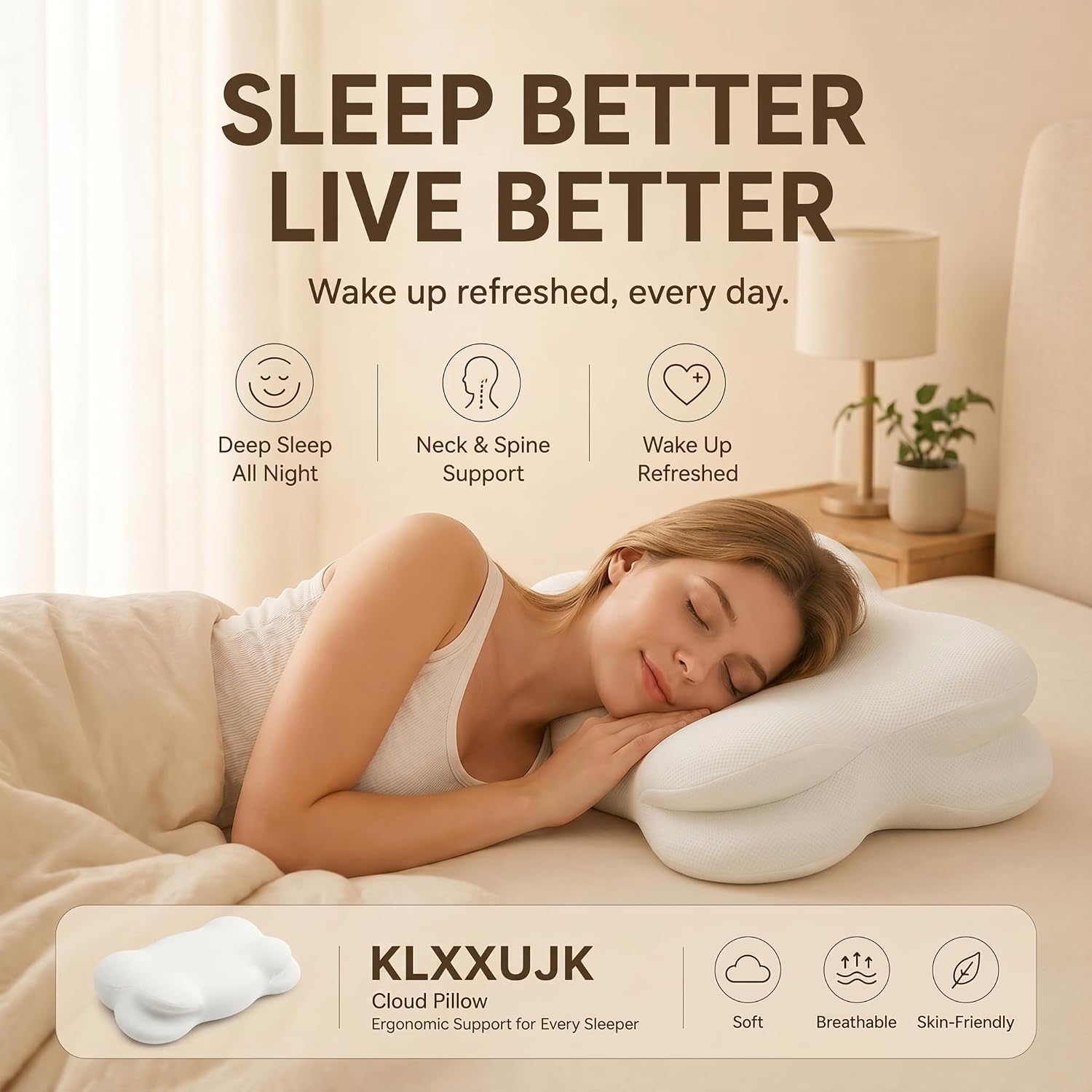 Klxxujk Cloud Pillow, Ergonomic Memory Foam Pillow, Stable Support for Cervical Neck, Cooling Breathable Pillowcase, Cervical Neck for Side,…