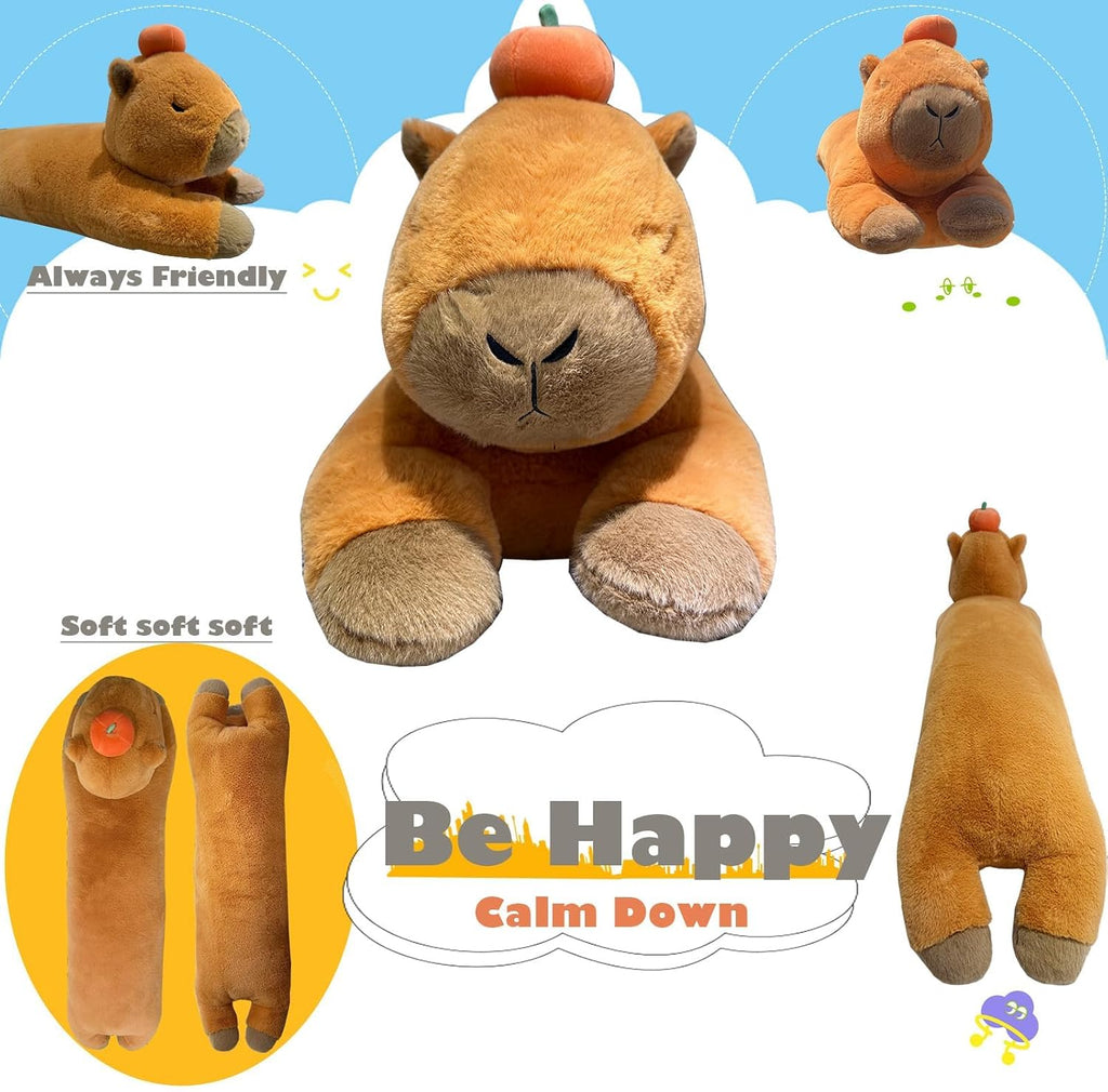 Capybara Plush Pillow, Capybara Stuffed Animal with Persimmon Plush, Capybara Plush Long Body Pillow (35 inch)