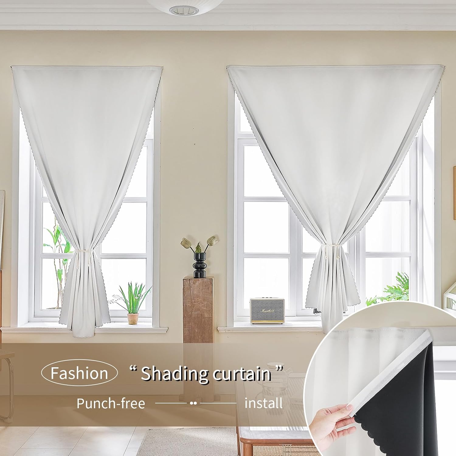 Jilron Magic Tape Stick on Portable Curtains for Windows, Bedroom Blackout Curtains for - Thermal Lnsulated No Drill Curtains Room Darkening…