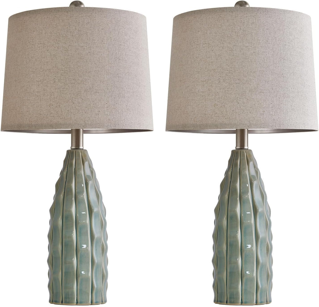 USumkky Ceramic Table Lamps Set of 2, 23.75" Modern Farmhouse Bedside Lamp - Green Nightstand Lamps for Bedroom, Boho Living Room End…
