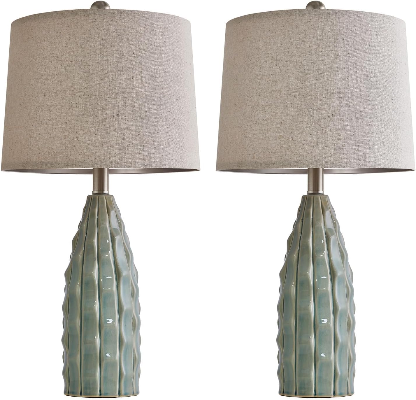 USumkky Ceramic Table Lamps Set of 2, 23.75" Modern Farmhouse Bedside Lamp - Green Nightstand Lamps for Bedroom, Boho Living Room End…