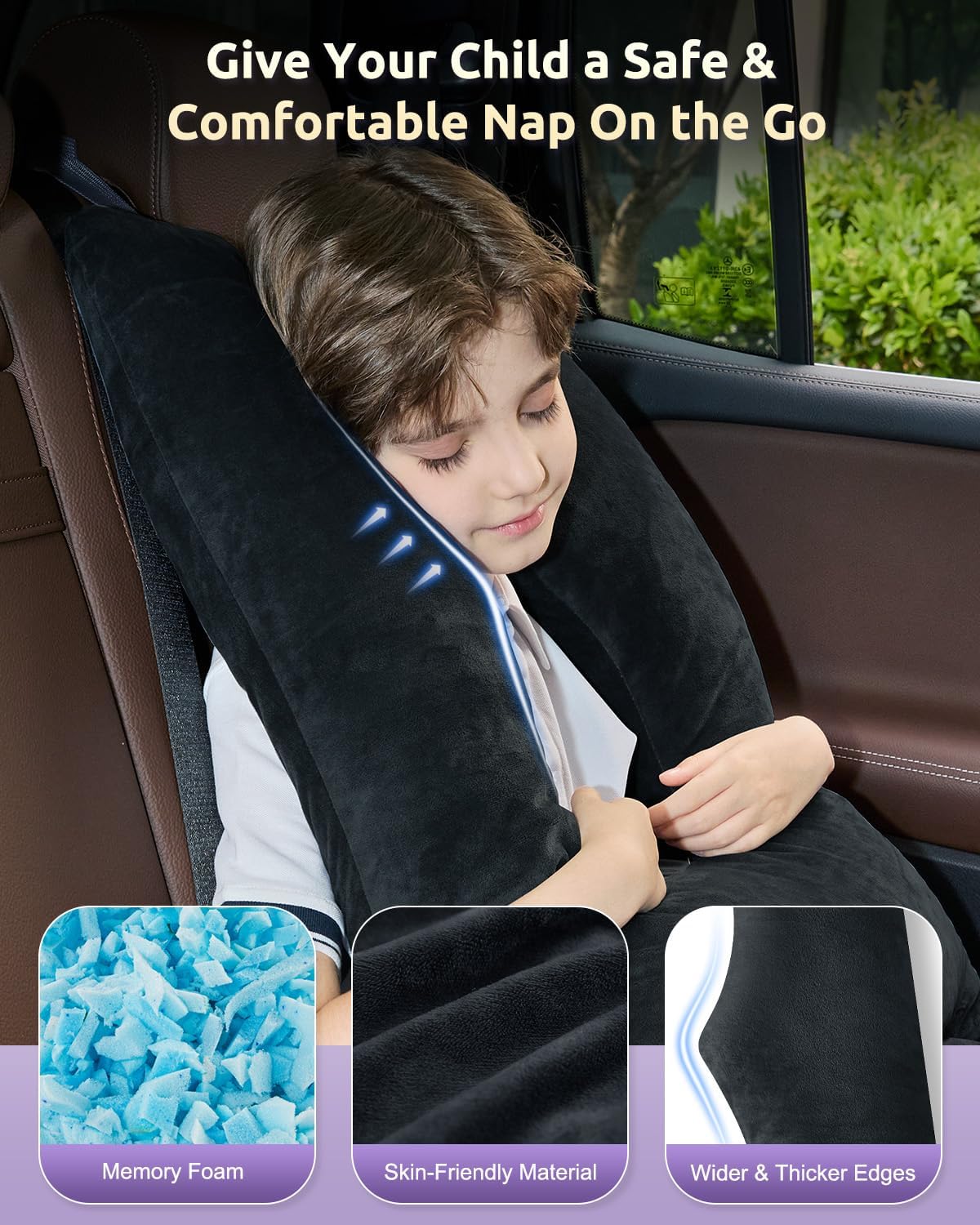 Car Pillow for Kids Travel Pillow with Adjustable Strap, Kids Floor Pillows Cushions for Adults and Children to Support Head and Body…