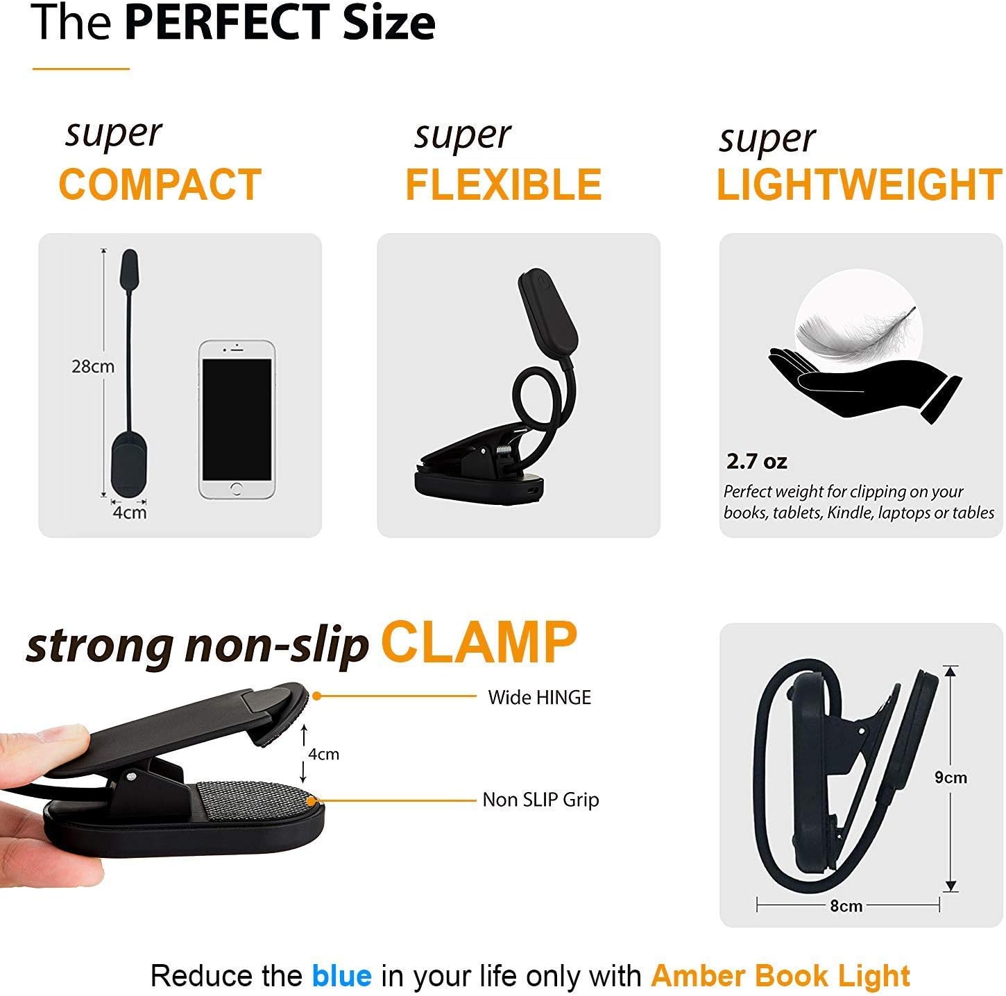 Amber Light + Giftable Amber Book Light - Blue Light Blocking - Night Reading Booklight Store. Rechargeable. 1600K for Reading in Bed at…