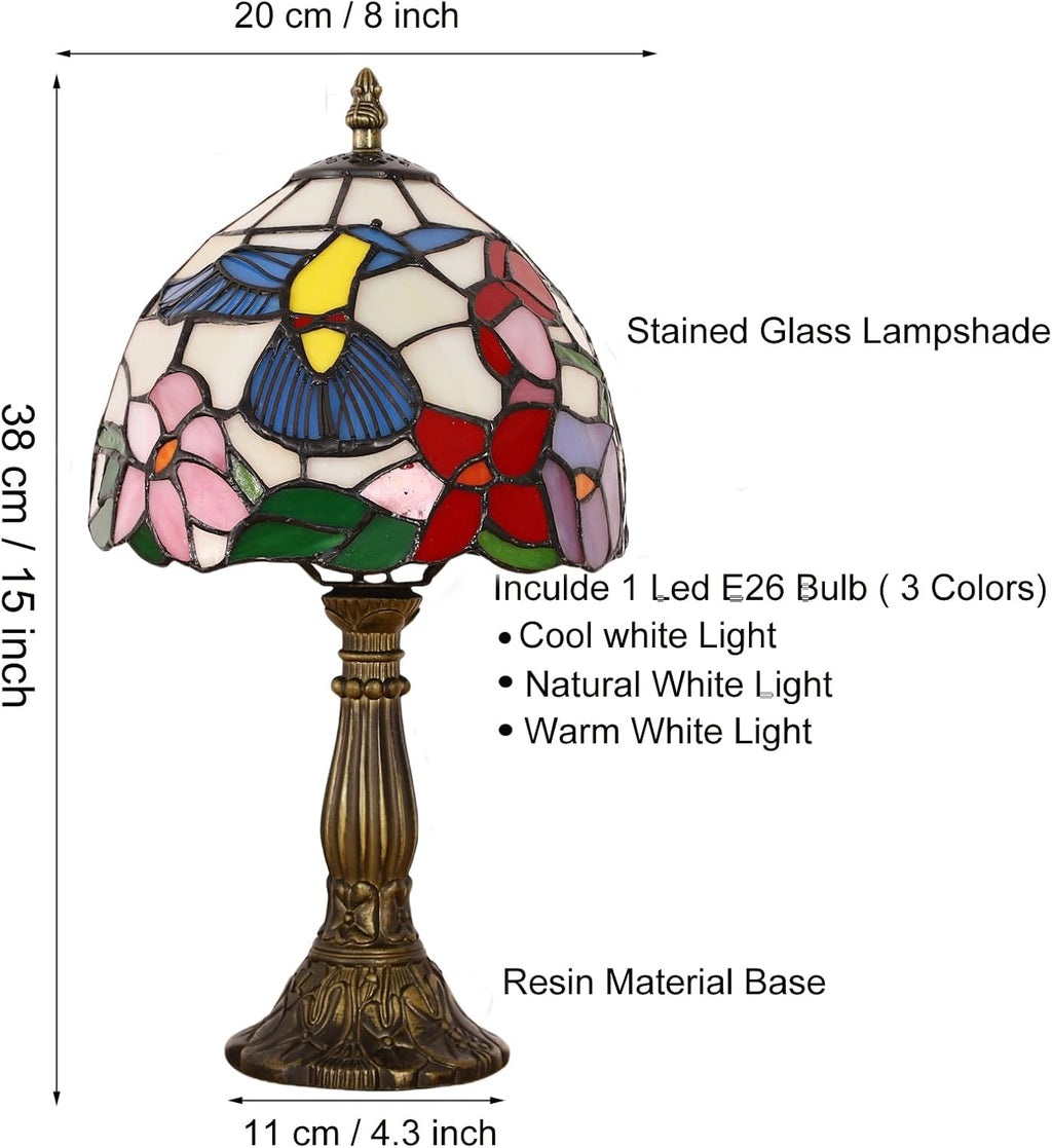 Tiffany Style Table Lamp, Hummingbird Style Stained Glass Lamp, 8 Inch Small Antique Lamp, for Bedside Nightstand Bedroom Living Room…