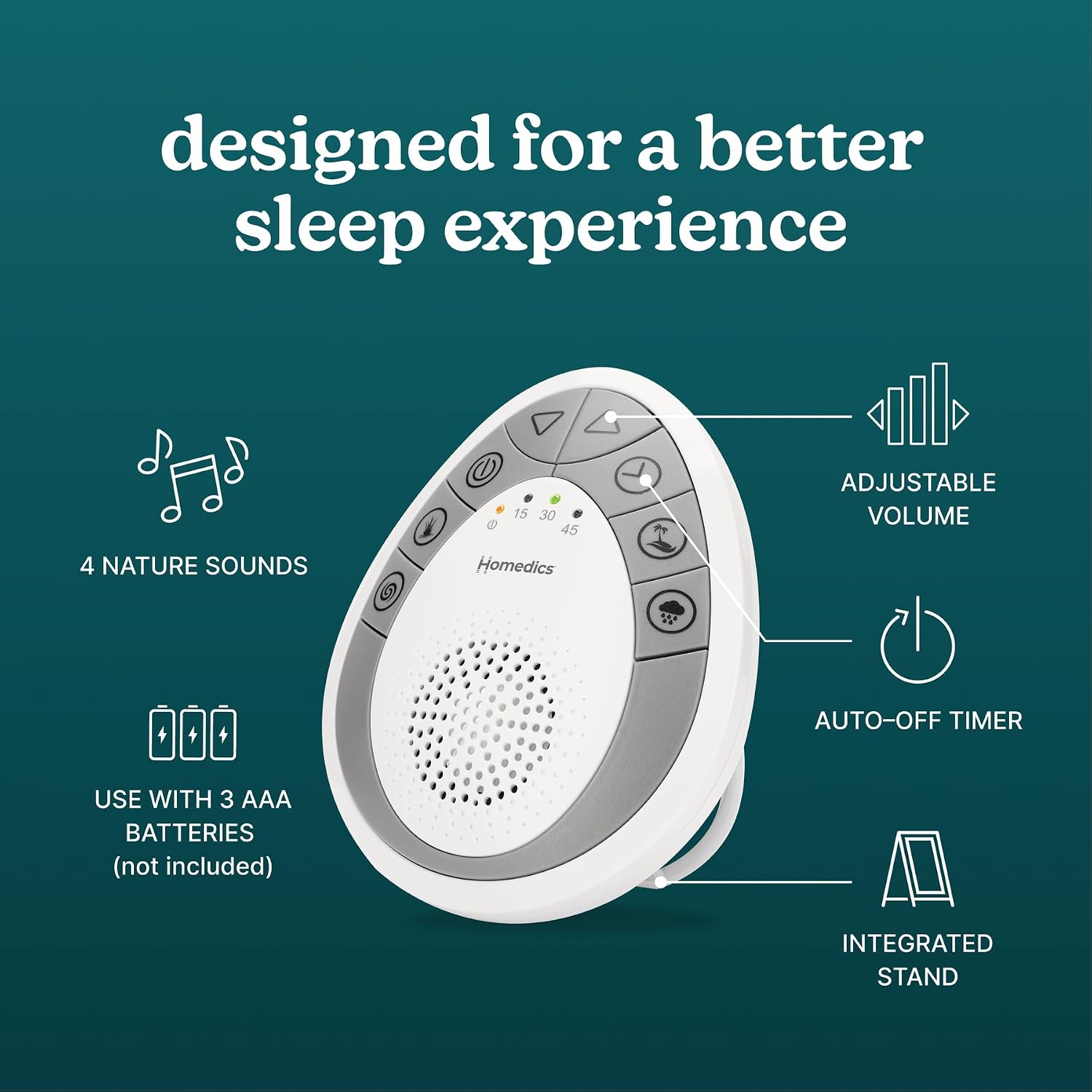 Homedics White Noise Sound Machine, Small Travel Sound Machine with 4 Relaxing Nature Sounds, Portable Sound relaxation for Home, Office…