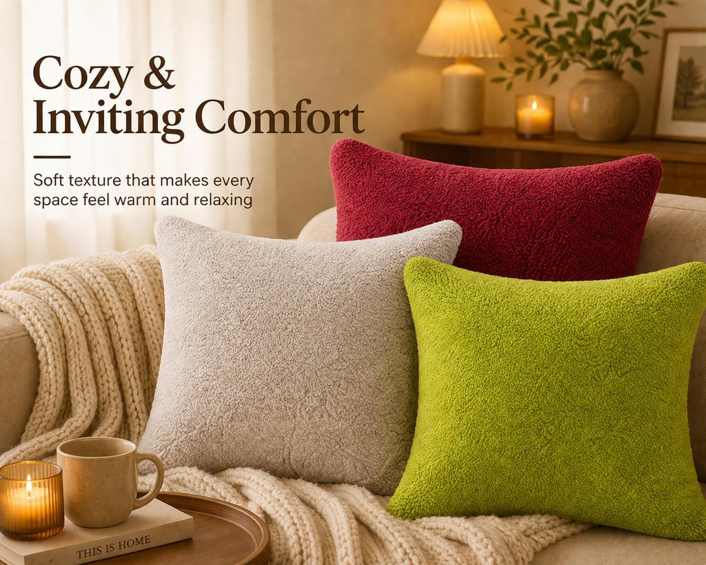 Reafort Ultra Soft Sherpa Euro Sham Pillow Cover 26" x 26", Plush Fluffy Decorative Cushion Cover with Zipper Closure, Cozy Faux Fur…