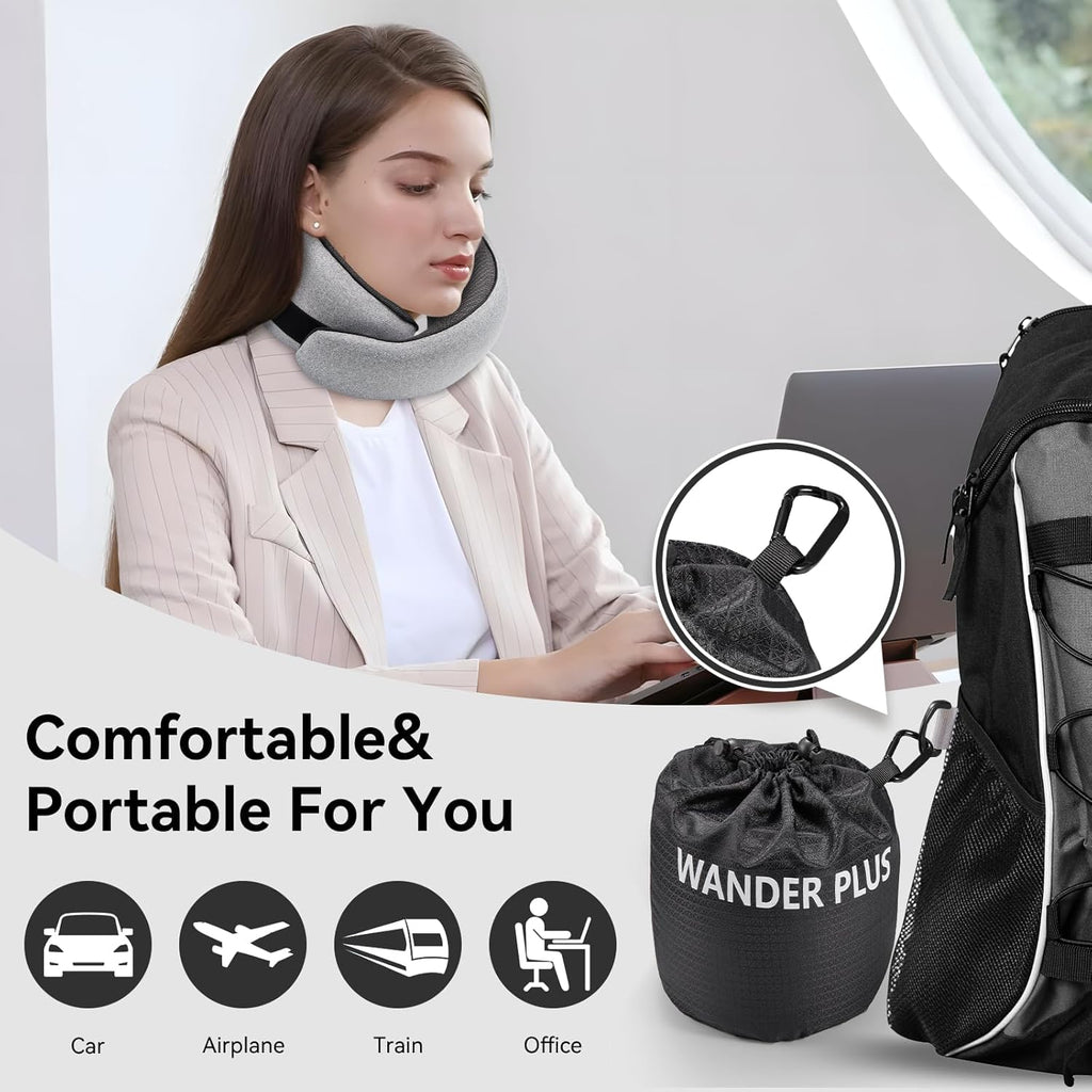 WANDER PLUS® Travel Pillow, 100% Pure Memory Foam Travel Neck Pillow Airplane Neck Support Ergonomic Design Best for Sleeping Plane Car…