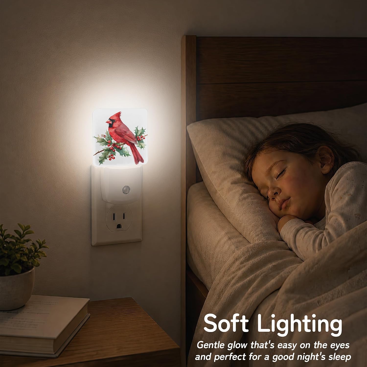 Red Cardinal Night Light, Night Lights Plug into Wall with Dusk to Dawn Sensor for Bedroom Bathroom Hallway Kitchen, Decorative Gift for…