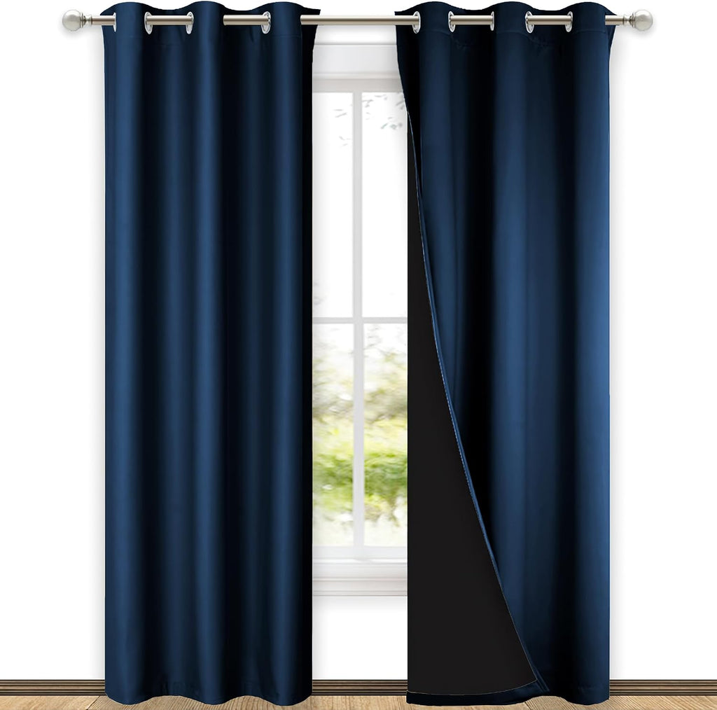 Nicetown Blackout Curtains 80 inches Long, Full Light Blocking Drapes with Black Liner for Nursery, Thermal Insulated Draperies for Hall, V…