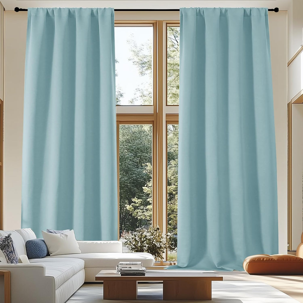 Simplebrand Blackout Extra 10ft Curtains for Patio 120 Inches Long 2 Panels Set, Solid Thermal Insulated Energy Saving Rod Pocket Window Tr…