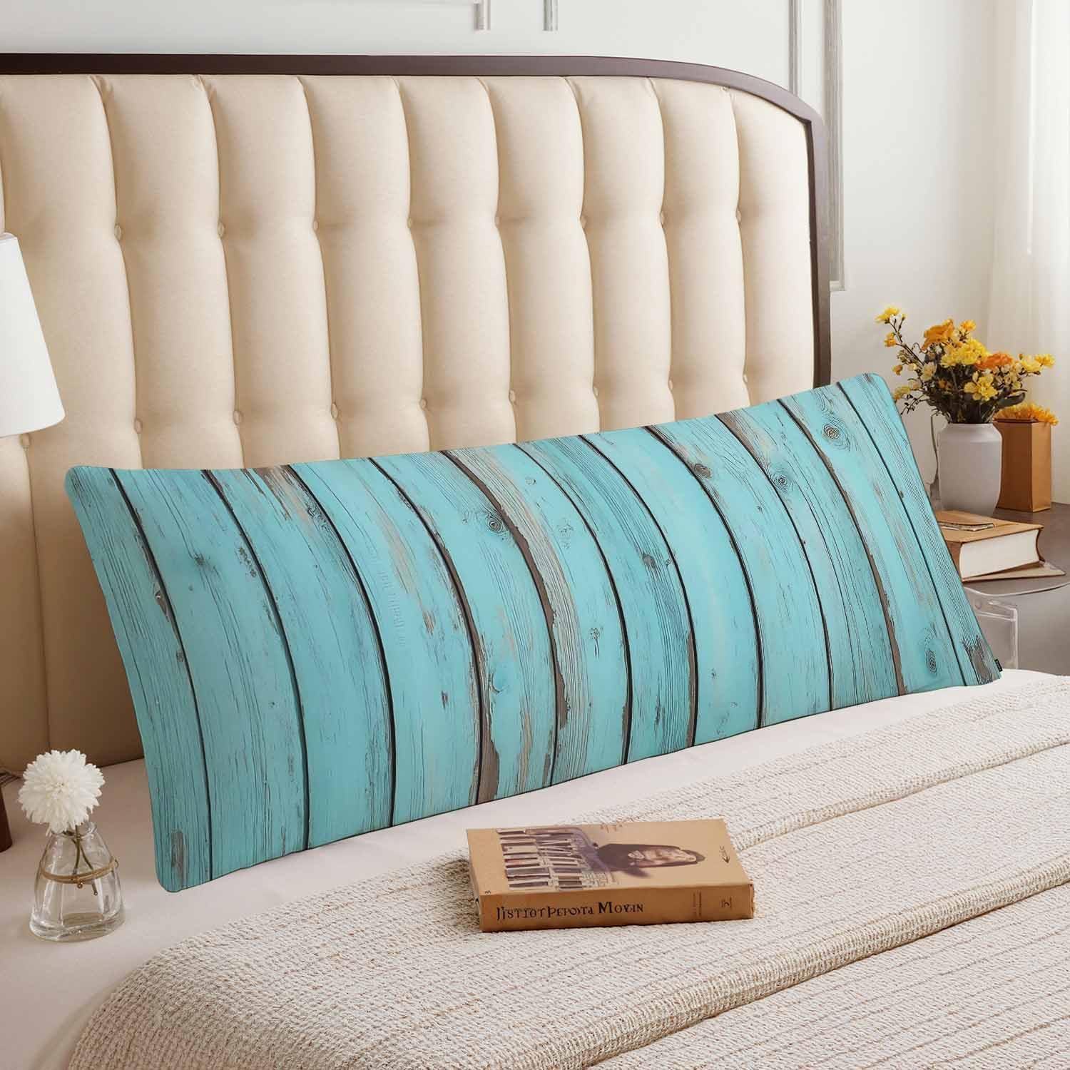 Blue Wood Body Pillow Pillowcase Turquoise Wooden Teal Farmhouse Body Pillow Cushion Covers, 20x54 Inch Bedding Body Pillows Protector…