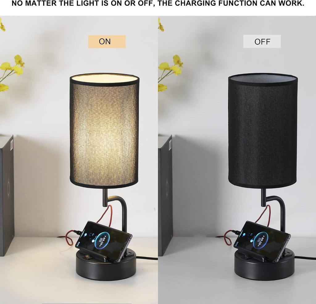Dreamholder Table Lamp with 3 USB Charging Ports, Modern Desk Lamp with AC Outlet and Phone Stands, Perfect Bedside Lamp for Bedroom…