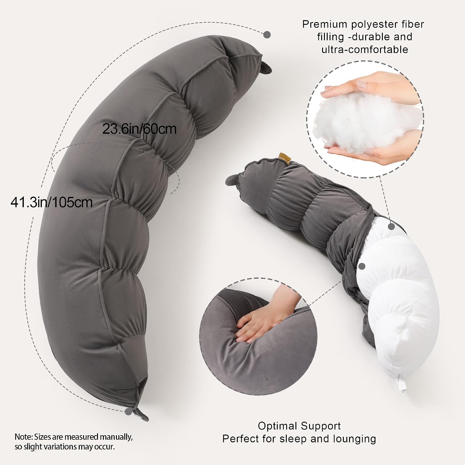 Peallow(Pat. Pend) – Long Round Body Pillow for Adults, Bolster Pillow for Sleeping, Soft and Supportive Pillow for Sleeping & Lumbar…