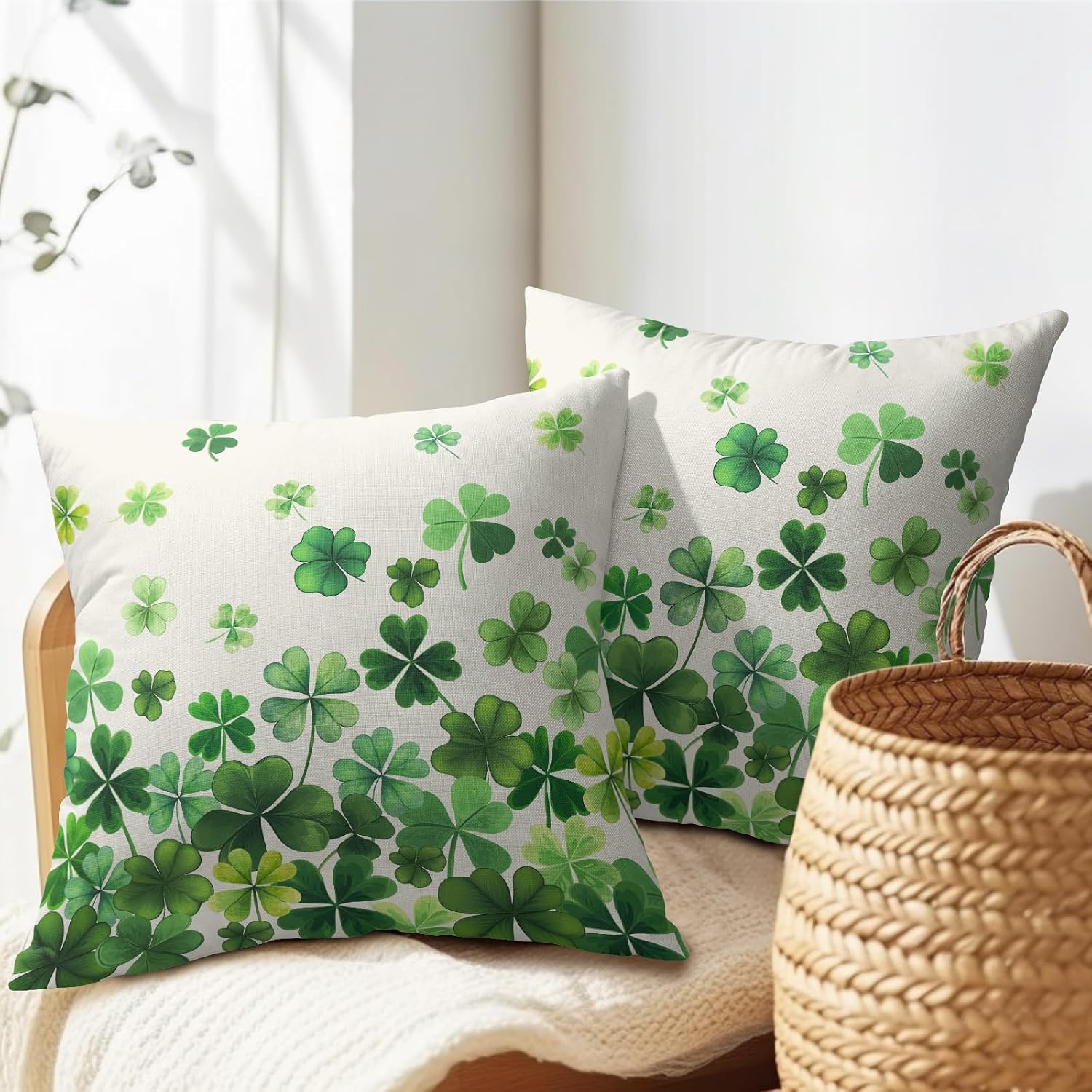 Granbey Lucky Clover Shamrocks Throw Pillow Covers St. Patrick's Day Pillowcase 20x20inch Set of 2 Green Spring Holiday Decorative Cotton-L…
