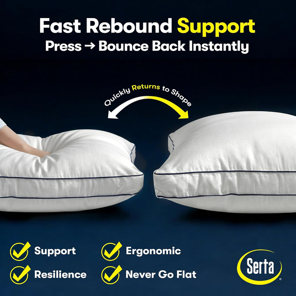 Serta Hotel Collection Bed Pillows King Size Set of 2, 400 Thread Count 100% Cotton Cover, Medium Support Gusseted Down Alternative Pillow…