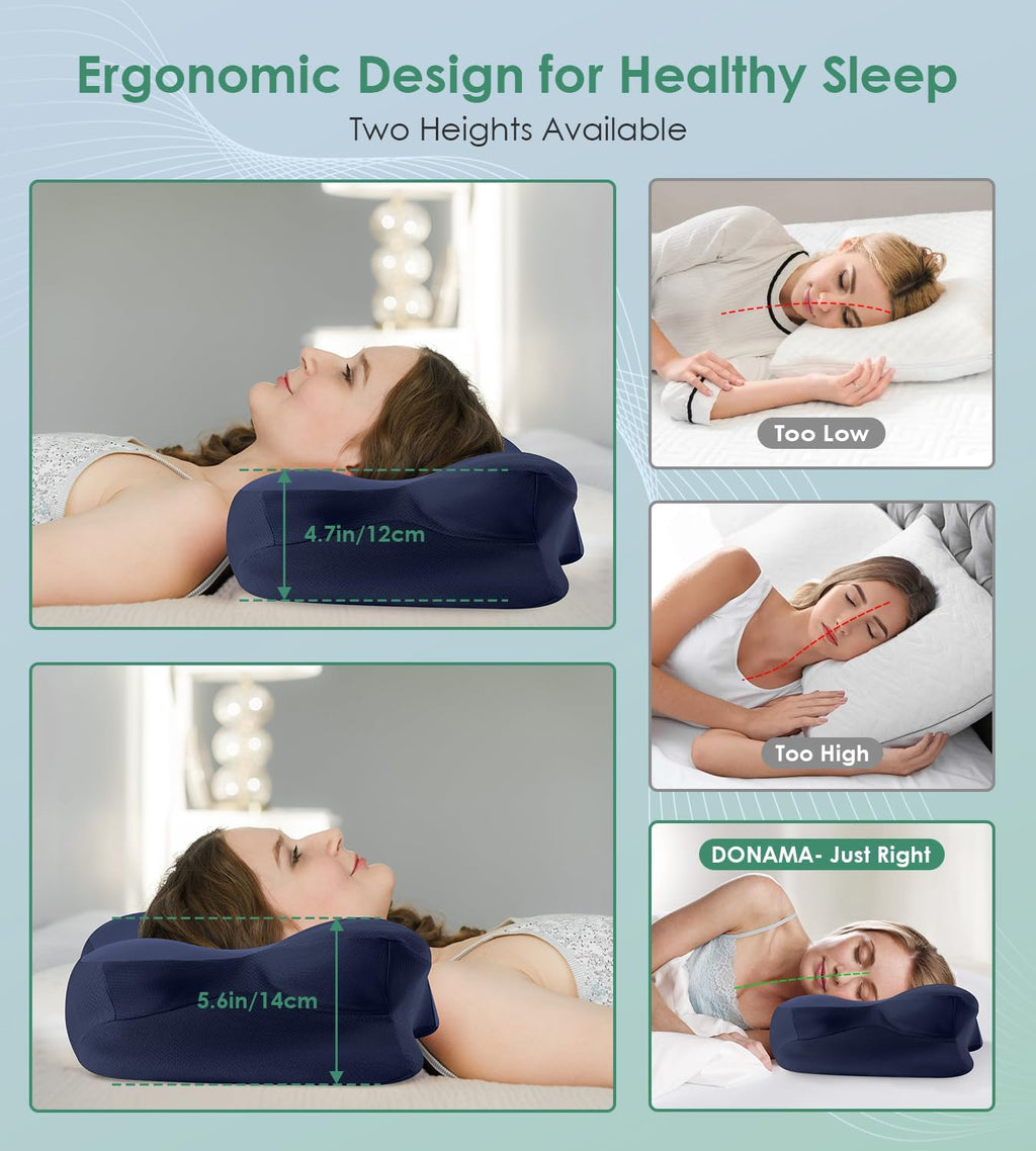 Donama Cervical Pillow for Sleeping, Contour Memory Foam Pillow for Neck and Shoulder Support, Ergonomic Neck Pillow for Side Back Stomach…