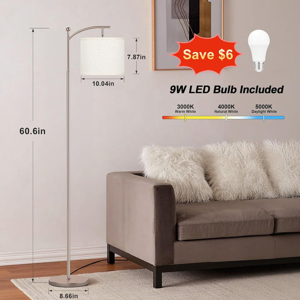 Ambimall 60" Floor Lamp for Living Room with 3 Color Temperatures, Adjustable Beige Shade with Light Gold Pole, Tall Lamp for Bedroom…
