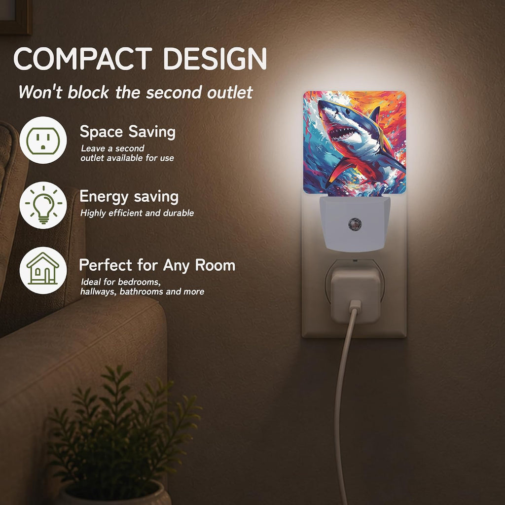 Night Light, Colorful Shark Splash Night Lights Plug into Wall Decor for Bedroom Bathroom Hallway Kitchen, Dusk to Dawn Sensor Gift for…