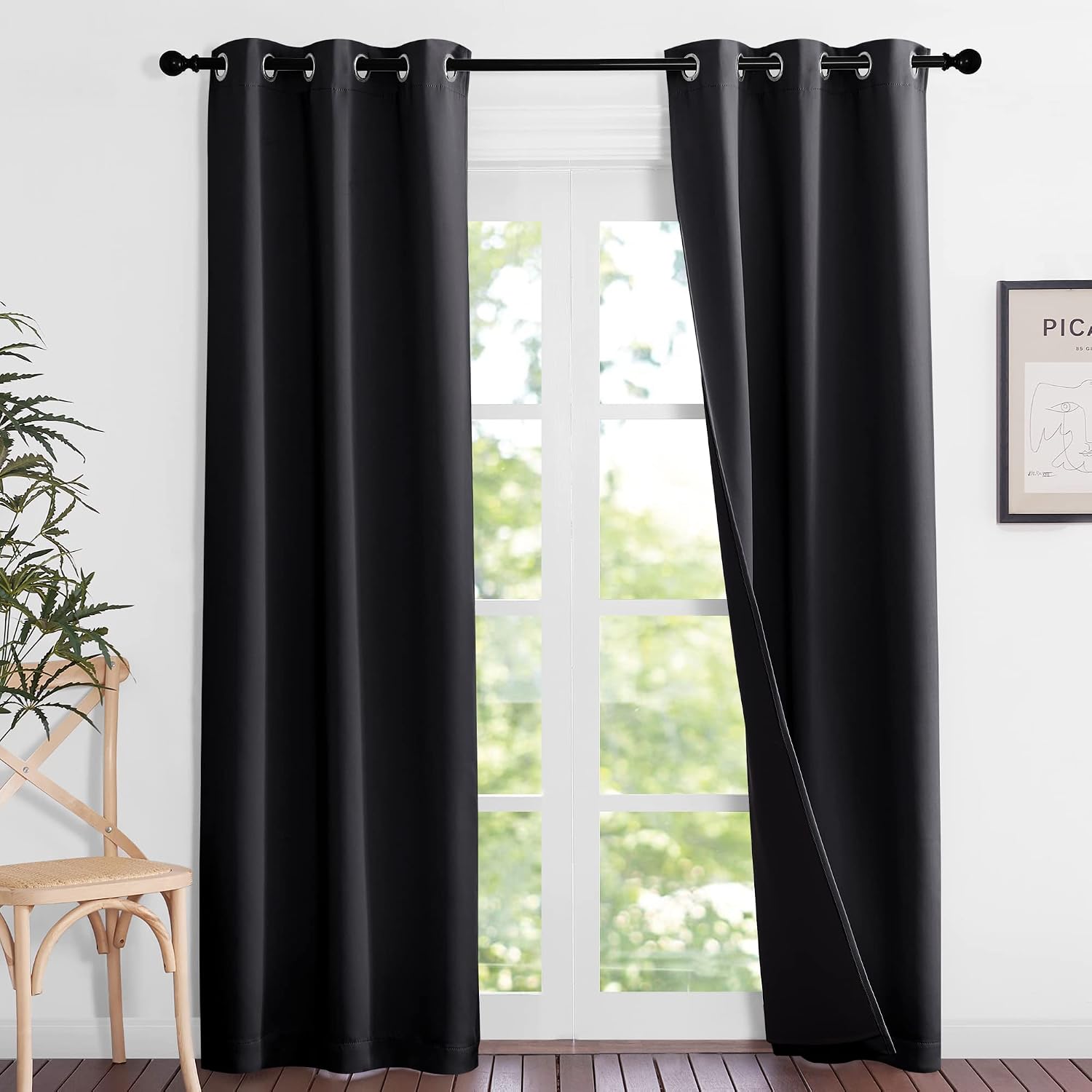 Nicetown High-End Thermal Kitchen Curtains, Black, 37" Wide Per Panel, Set of 2 Panels, Full Blackout Curtains 80 Inches Long for Dining Ro…