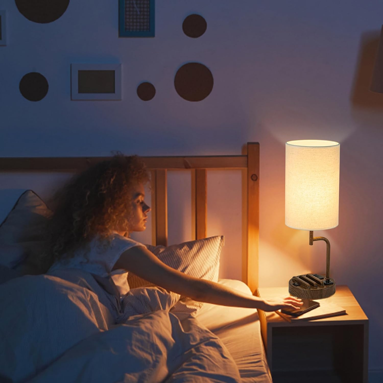 Dreamholder Table Lamp with 3 USB Charging Ports, Modern Desk Lamp with AC Outlet and Phone Stands, Perfect Bedside Lamp for Bedroom…