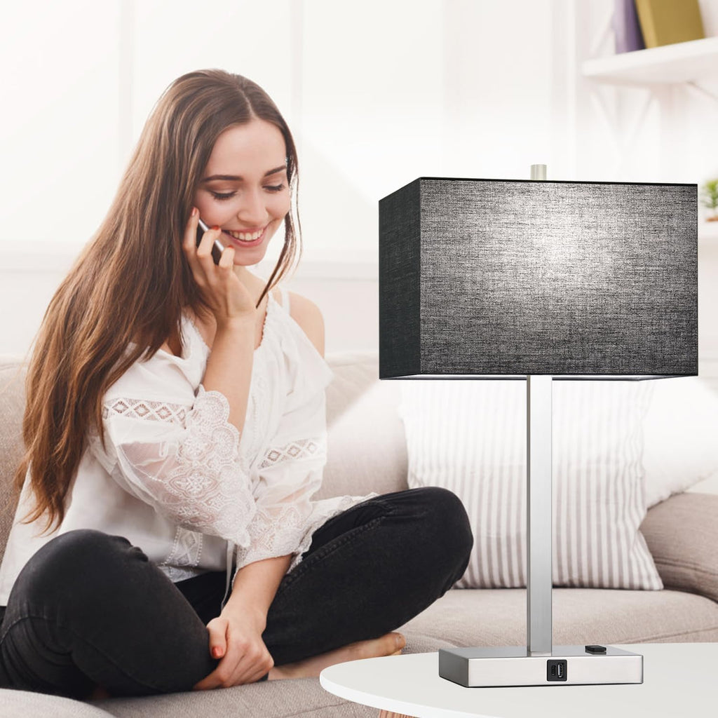 21" Touch Bedside lamps with 2 USB & AC Outlets, 3-Way Dimmable Bedside Table Lamps Set of 2 for Bedroom Living Room Office Reading…