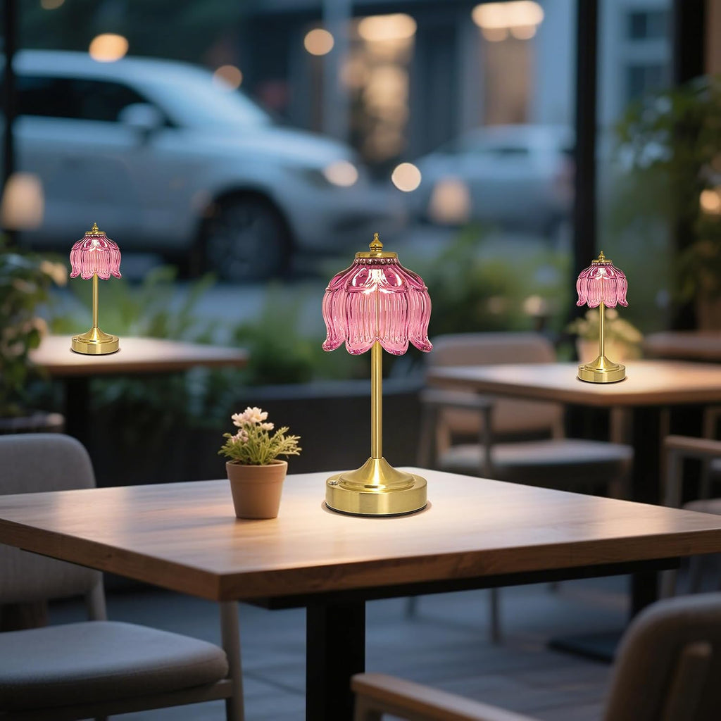 Crkwos Cordless Lotus Flower Table Lamp, 5200mAh Rechargeable Battery Operated Portable Lamp, 3-Color Dimmable Touch Control Small D…