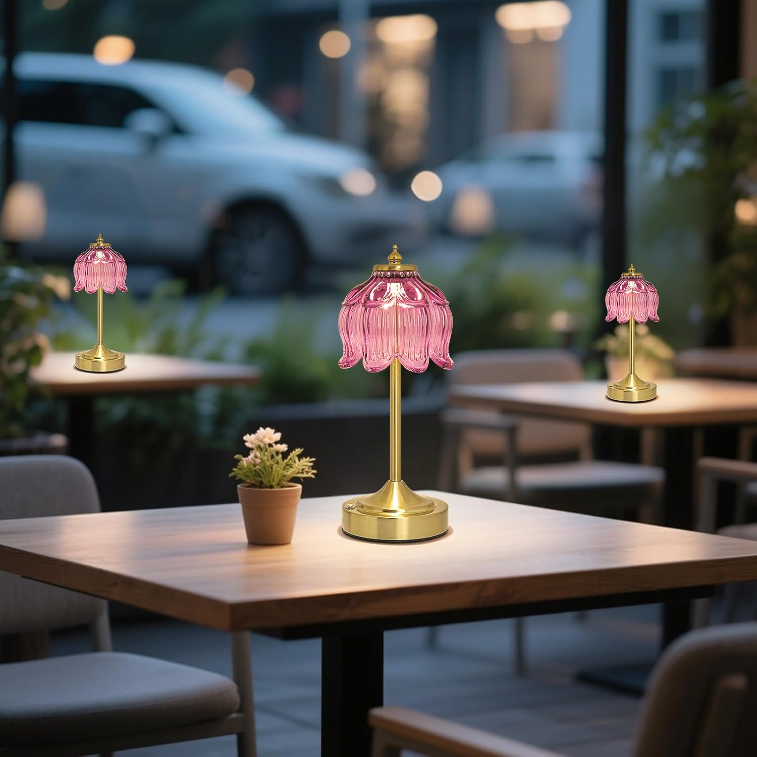 Crkwos Cordless Lotus Flower Table Lamp, 5200mAh Rechargeable Battery Operated Portable Lamp, 3-Color Dimmable Touch Control Small D…