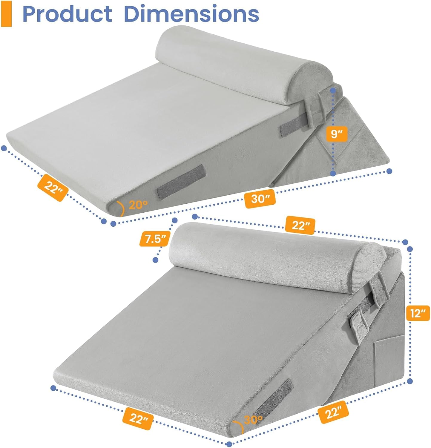 Sasttie Wedge Pillow Set for After Surgery, 2PCS Adjustable Bed Wedge Pillow Headboard with Memory Foam Neck Cushion – for Acid Reflux, Sle…