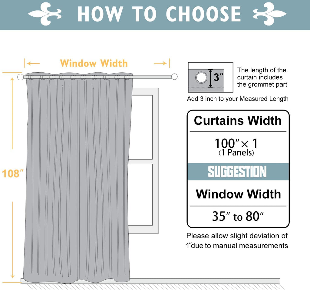 ChrisDowa Room Divider Curtain 108 Inches Long, Wide Blackout Sliding Door Curtain for Bedroom, Room Darkening Privacy Window Curtain for P…