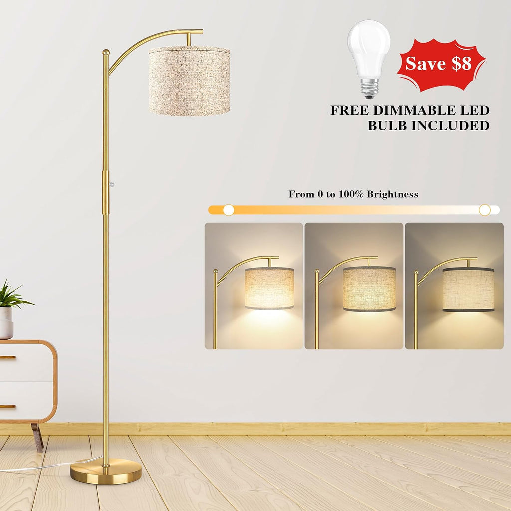 ROTTOGOON Dimmable Floor Lamp, Arc Floor Lamps for Living Room, Stepless Dimming Modern Standing Lamp with Linen Shade, Tall Lamp for…