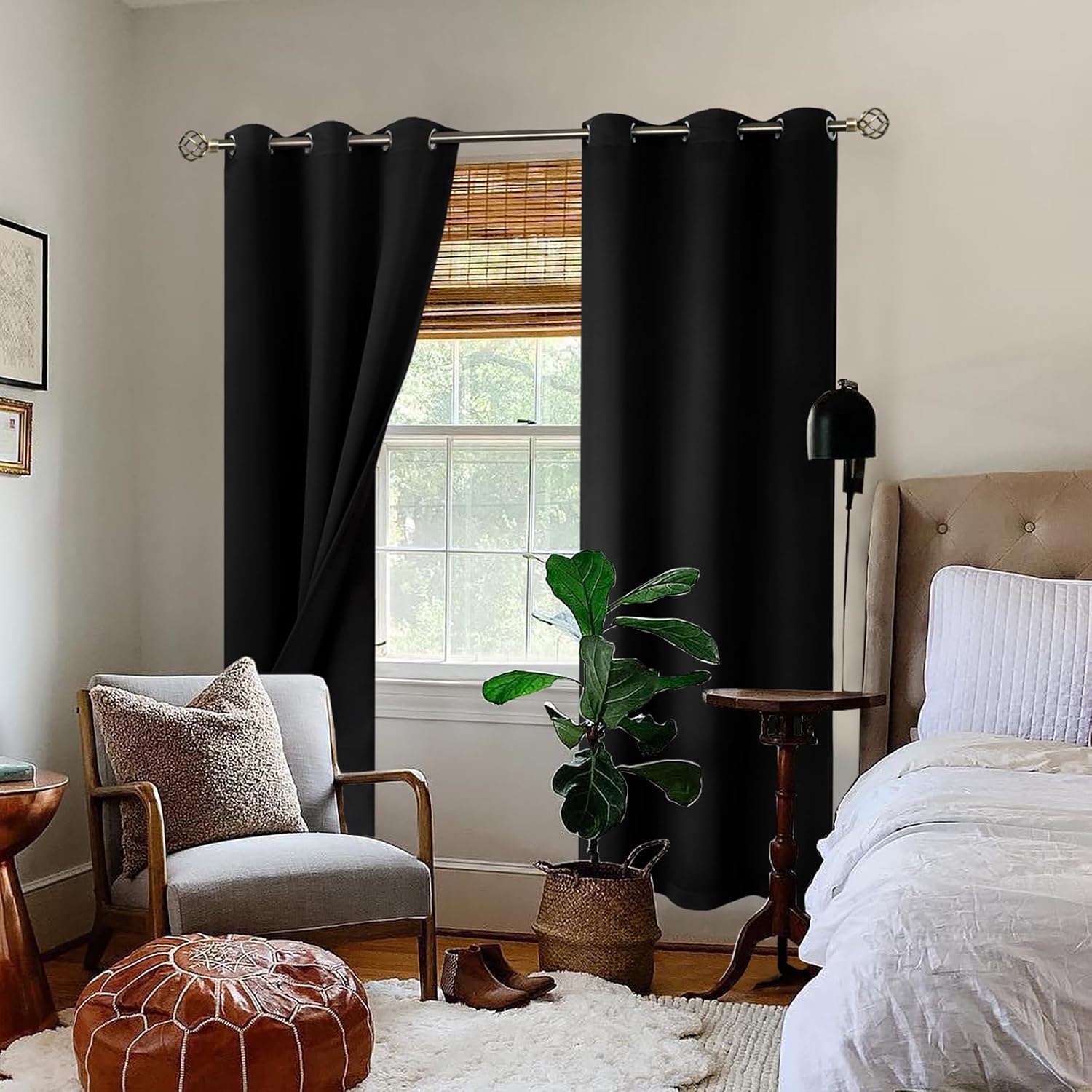 BGment Thermal Insulated 100% Blackout Curtains for Bedroom with Black Liner, Double Layer Full Room Darkening Noise Reducing Grommet Curta…