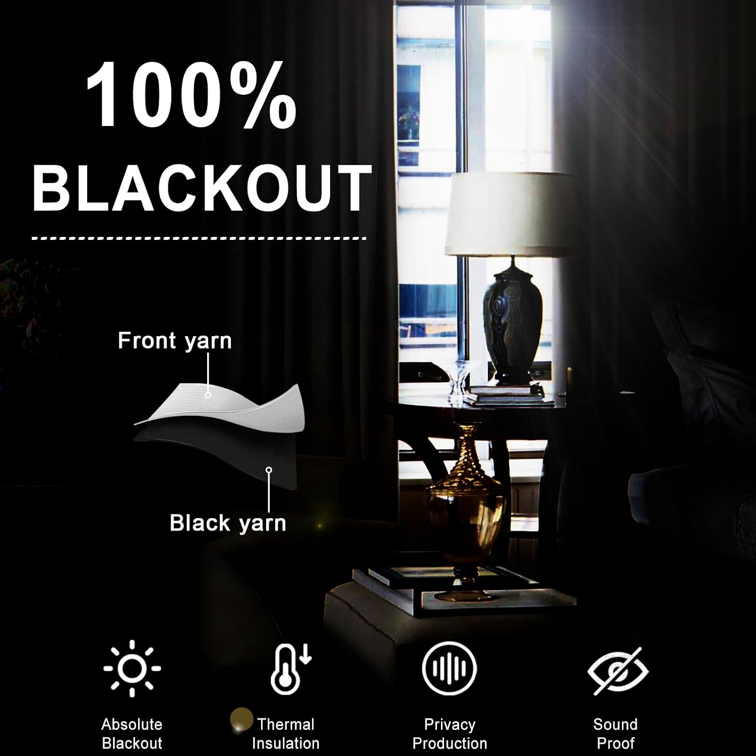Xwzo 100% Blackout Window Curtains - Thermal Insulated & Completely Room Darkening Black Liner Window Treatment with Tiebacks for Bedroom/L…