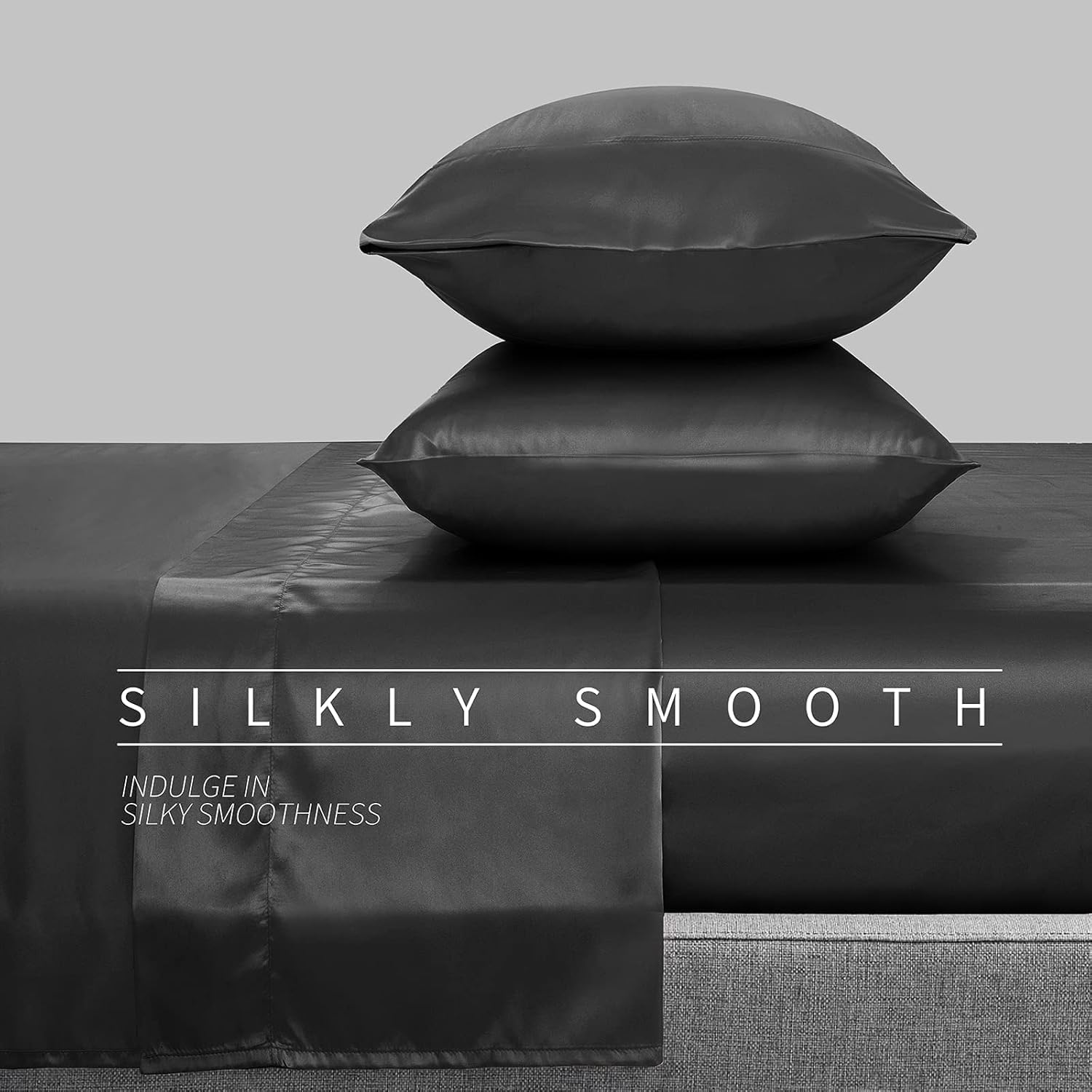 Cobedzy 3 Pcs Black Satin Sheets Twin XL Size Silky Satin Bedding Sheets Set with 1 Deep Pocket Fitted Sheet, 1 Flat Sheet, 1 Pillowcase 3…