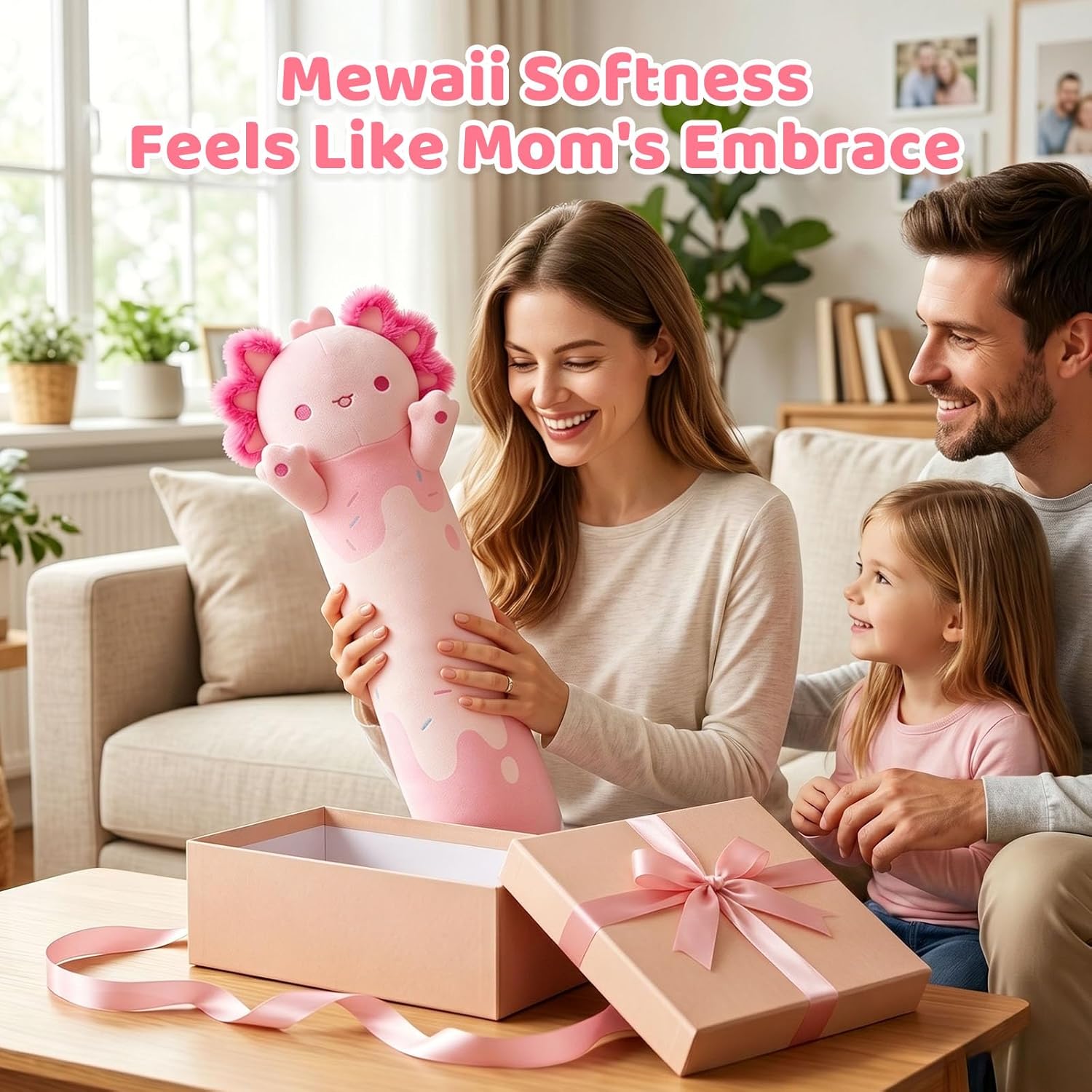 Mewaii Long Axolotl Plush 5 Sizes, 120% Extra Filling Giant Plushness Kids Body Pillow, Kawaii Cute Pink Axolotl Stuffed Animals…