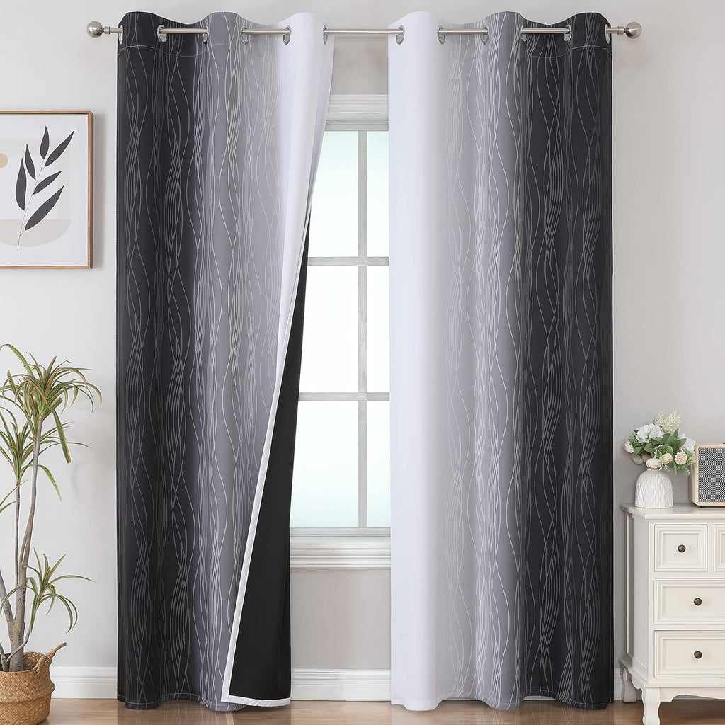 Estelartextiler Estelar Textiler Thermal Insulated Blackout Curtains for Living Room, Ombre Black and Greyish White Blackout Drapes, Gradie…