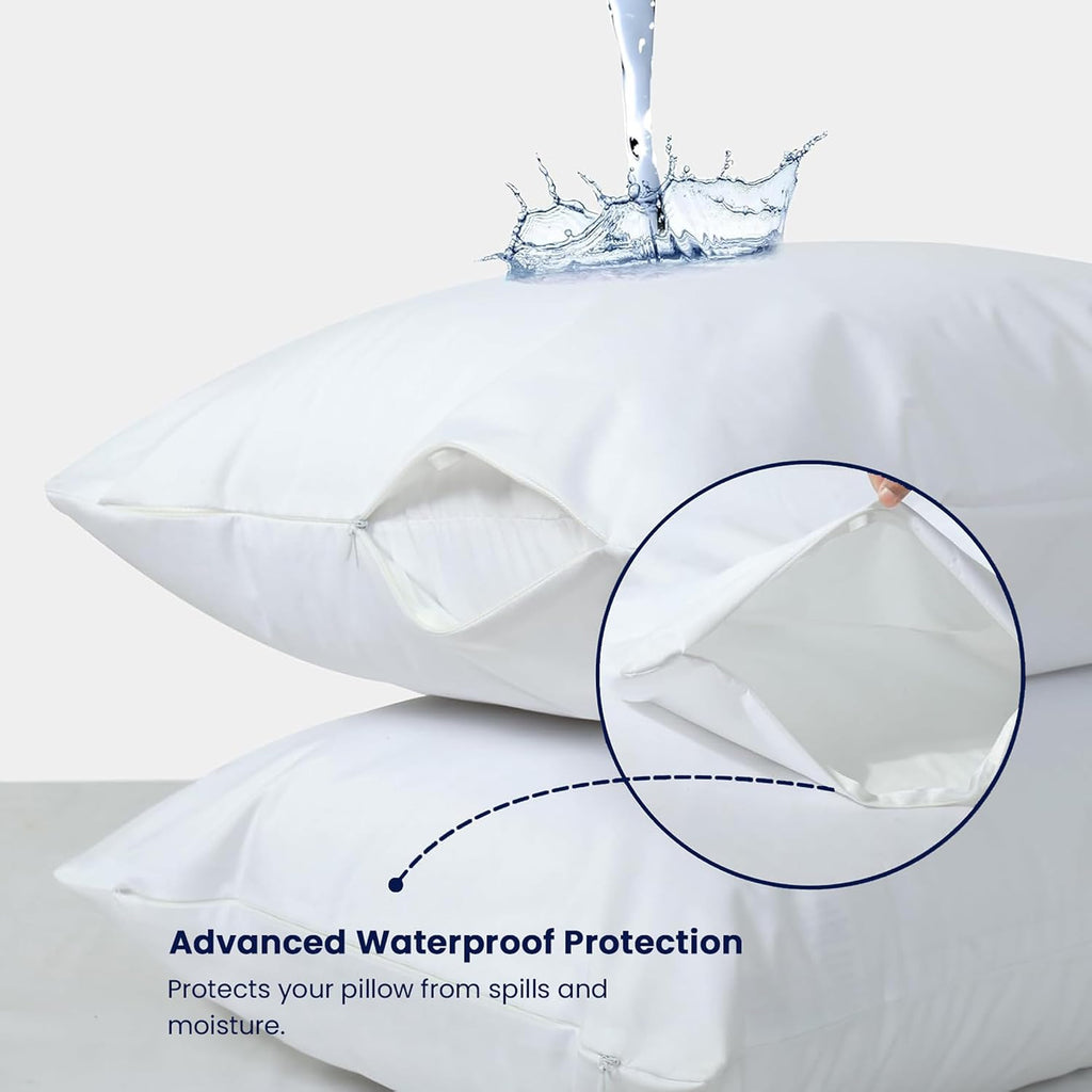 Waterproof Standard Size Pillow Protectors Set of 4 – Soft Microfiber Zippered Pillow Case Protector, Noiseless Breathable TPU Backed…
