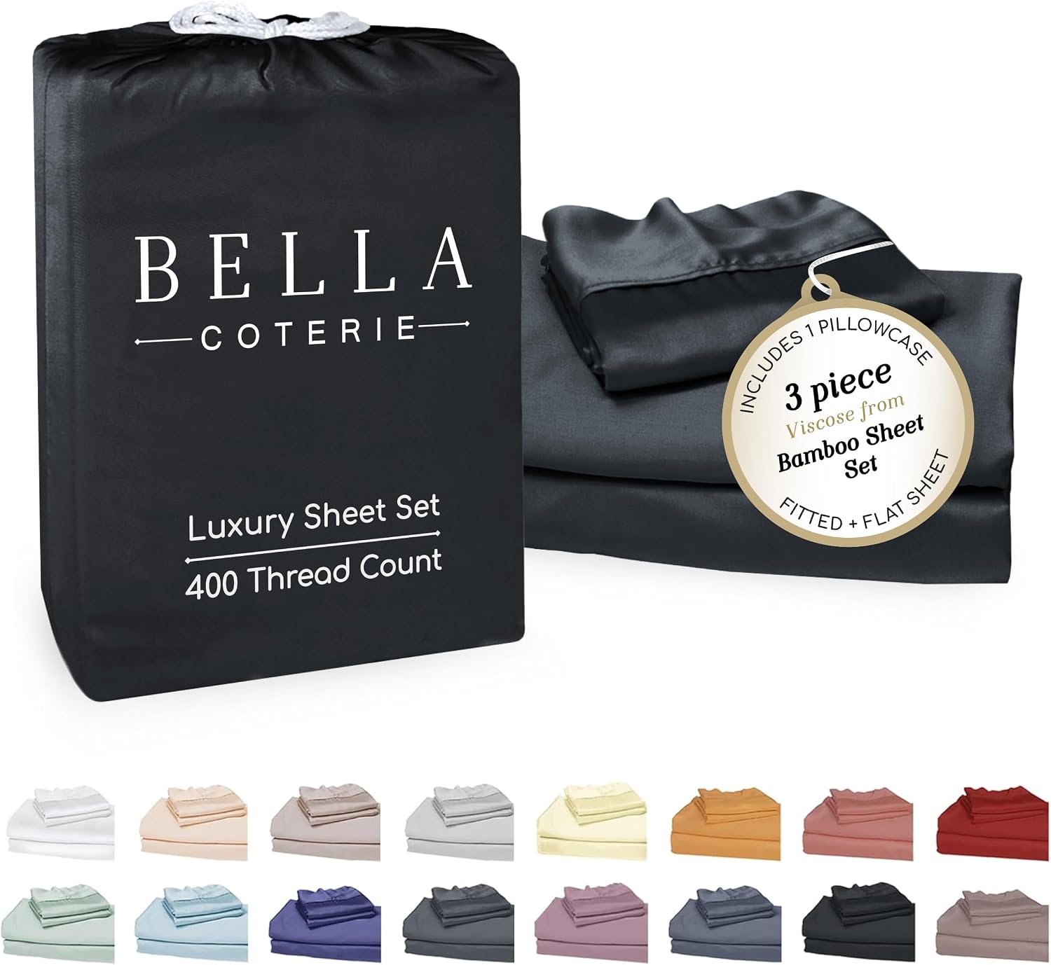 Bella Coterie Luxury Bamboo Viscose Twin XL Size Sheet Set | 100% Organically Grown | Ultra Soft | Cooling for Hot Sleepers | 18" Deep…