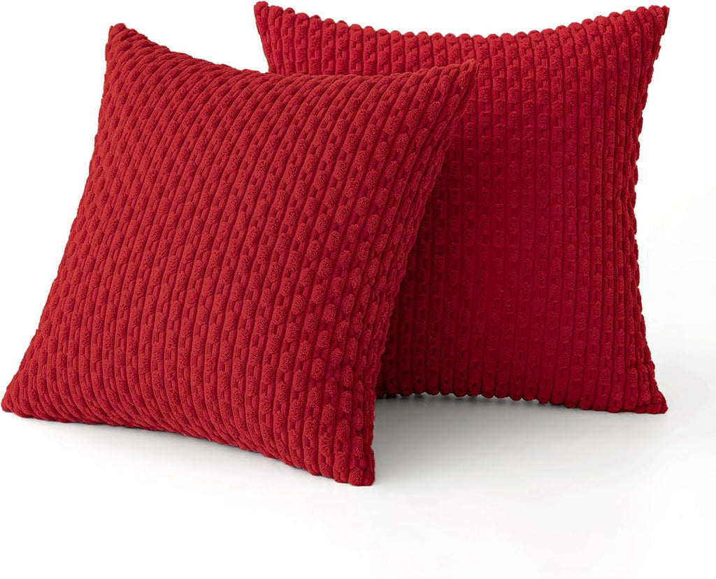 Miulee Red Throw Pillow Covers Soft Corduroy Decorative Set of 2 Boho Striped Pillow Covers Pillowcases Farmhouse Home Decor for Couch Bed…