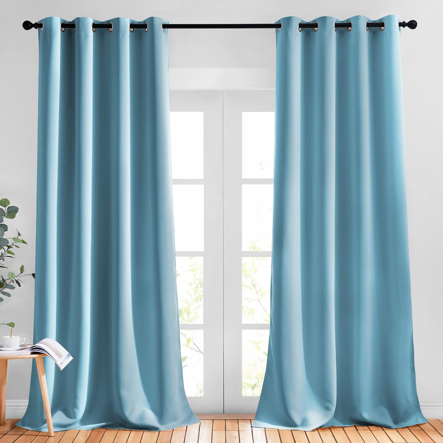 Nicetown Living Room Blackout Curtains - Window Treatment Thermal Insulated Solid Grommet Blackout Panels/Drapes for Nursery (Teal Blue=Lig…
