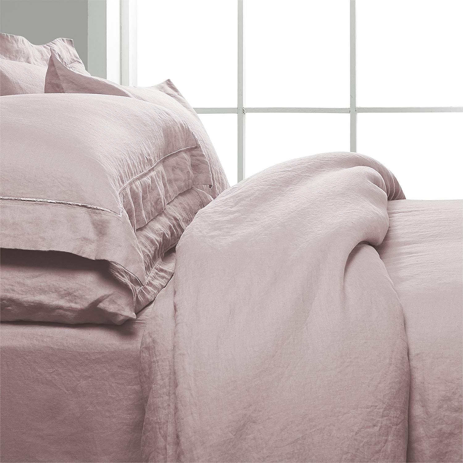 Simple&Opulence 100% Washed Linen Duvet Cover with Embroidered, 3 Pieces Soft Farmhouse Comforter Set with Button Closure,1…