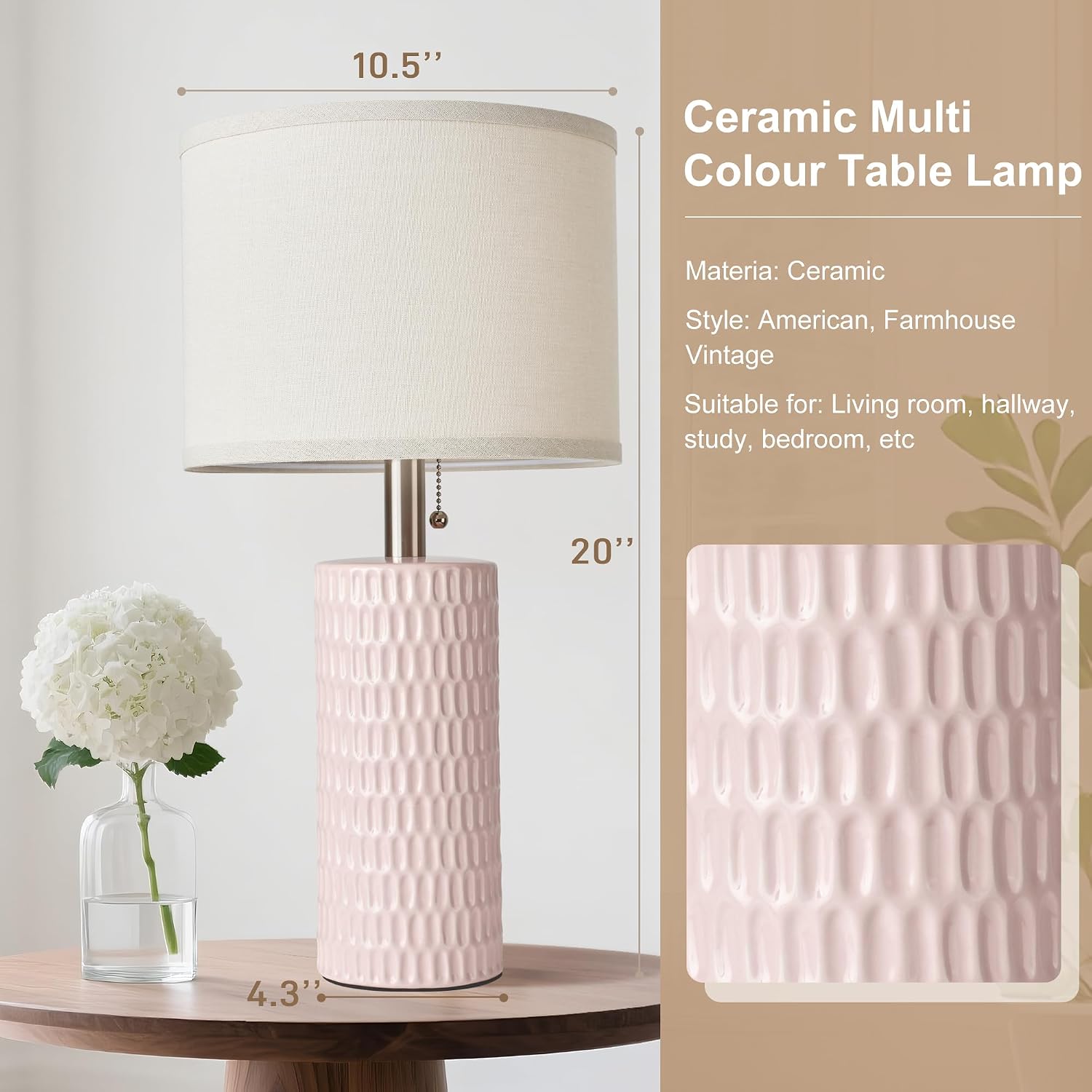 Reaketon 20.5" Modern Ceramic Table Lamps for Bedroom Set of 2, Bedside Lamps for Night Stands with Beige Lampshade, Farmhouse Table Lamp…